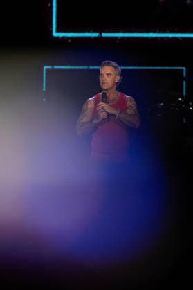 MEO KALORAMA 2026 Robbie Williams performing at Palco Meo on first day of MEO Kalorama, at Parque da Bela Vista, in Lisbon, Portugal, this Friday 28. (Photo: Bruno de Carvalho Brazil Photo Press) Lisboa Parque da Bela Vista Lisboa Portugal Copyright: xBrunoxdexCarvalhox