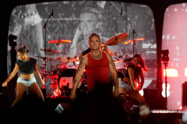 MEO KALORAMA 2026 Robbie Williams performing at Palco Meo on first day of MEO Kalorama, at Parque da Bela Vista, in Lisbon, Portugal, this Friday 28. (Photo: Bruno de Carvalho Brazil Photo Press) Lisboa Parque da Bela Vista Lisboa Portugal Copyright: xBrunoxdexCarvalhox