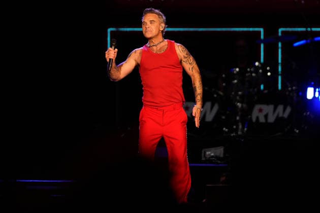 MEO KALORAMA 2026 Robbie Williams performing at Palco Meo on first day of MEO Kalorama, at Parque da Bela Vista, in Lisbon, Portugal, this Friday 28. (Photo: Bruno de Carvalho Brazil Photo Press) Lisboa Parque da Bela Vista Lisboa Portugal Copyright: xBrunoxdexCarvalhox