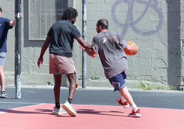 Adam Sandler playing basketball in New York Actor Adam Sandler is playing basketball with friends in New York on August 29, 2026. Adam will turn 60 years old on September 9th. Photo by Dylan Travis ABACAPRESS.COM New York NY  Copyright: xDylanxTravis ABACAx