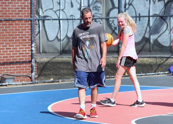 Adam Sandler playing basketball in New York Actor Adam Sandler is playing basketball with friends in New York on August 29, 2026. Adam will turn 60 years old on September 9th. Photo by Dylan Travis ABACAPRESS.COM New York NY  Copyright: xDylanxTravis ABACAx