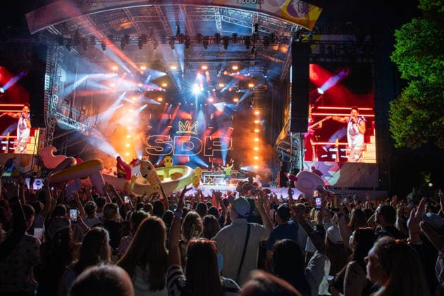 The German band SDP performing at the Superbloom Festival in Munich s Olympic Park on August 29, 2026; Munich Olympic Park, Bavaria, Germany