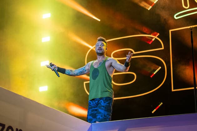 German singer Dag Alexis Kopplin of the band SDP during his performance at the Superbloom Festival in Munich s Olympic Park on August 29, 2026; Munich Olympic Park, Bavaria, Germany