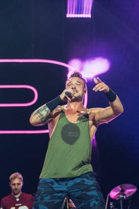 German singer Dag Alexis Kopplin of the band SDP during his performance at the Superbloom Festival in Munich s Olympic Park on August 29, 2026; Munich Olympic Park, Bavaria, Germany