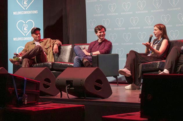 Daniel Bonjour, Chandler Riggs, and Katelyn Nacon at the German Walker Con 2026 at the Turbinenhalle in Oberhausen, August 29, 2026 Foto:xN.xKolinzx xFuturexImagex walker_con_6818