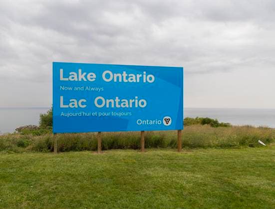 (260830) -- HAMILTON, Aug. 30, 2026 -- An English-French bilingual sign reading Lake Ontario Now and Always is pictured at a lakeside conservation area in Hamilton, Ontario, Canada, on Aug. 30, 2026. Canadian Prime Minister Mark Carney said Thursday that the name Lake Ontario carries a long history and that Canadians will always use this name regardless of external changes. The Canadian prime minister made the remarks after U.S. President Donald Trump signed an executive order earlier on Thursday, directing the Department of the Interior to rename the lake Lake America, as trade tensions between the United States and Canada have been escalating. (Photo by Xinhua) CANADA-ONTARIO-HAMILTON-LAKE ONTARIO-NAME ZouxZheng 