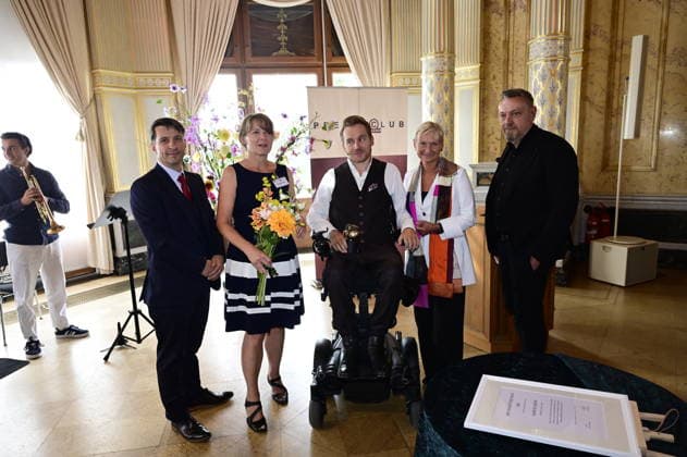 Tobias Wolf, Sabine Mutschke, Samuel Koch, Kirsten Fehrs, and Andreas Weller at the 27th presentation of the prestigious Erich Kästner Prize to Samuel Koch by the Dresden Press Club at Albrechtsberg Castle in Dresden, August 30, 2026 Copyright: xMatthiasxWehnertx
