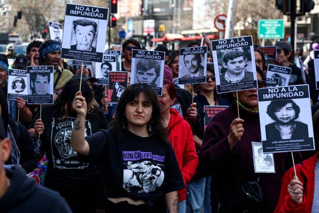 March marks International Day of the Victims of Enforced Disappearances in Santiago SANTIAGO, CHILE - AUGUST 30: Demonstrators carry photographs of disappeared persons during a march marking the International Day of the Victims of Enforced Disappearances in Santiago, Chile, on August 30, 2026. Relatives of victims and human rights organizations commemorate those who disappeared during the dictatorship of Augusto Pinochet (1973-1990) and demand answers about those who remain missing. The commemoration comes amid uncertainty over the continuation of the National Search Plan following a restructuring of the program announced by the government of far-right President Jose Antonio Kast. Lucas Aguayo Araos Anadolu Santiago Chile. Editorial use o  Copyright: x2026xAnadoluxLucasxAguayoxAraosx