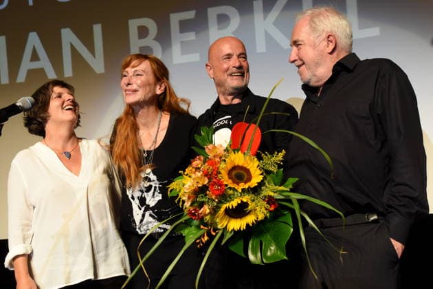 Daniela Goetz, Festival Director; Andrea Sawatzki, Actress; Christian Berkel, Actor; 2026 Festival Award Winner for Acting; Dr. Michael Goetz, Laudator; Festival Director, Ludwigshafen, August 30, 2026, on the banks of the Rhine; 22nd German Film Festival 2026; Photo: Ludwigshafen