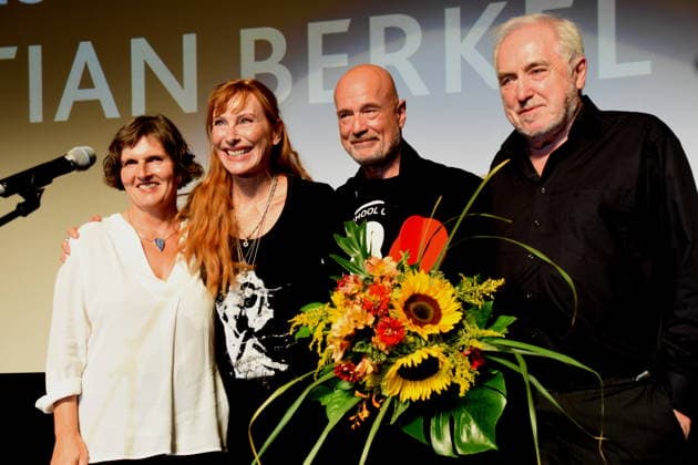 Daniela Goetz, Festival Director; Andrea Sawatzki, Actress; Christian Berkel, Actor; 2026 Festival Award Winner for Acting; Dr. Michael Goetz, Laudator; Festival Director, Ludwigshafen, August 30, 2026, on the banks of the Rhine; 22nd German Film Festival 2026; Photo: Ludwigshafen