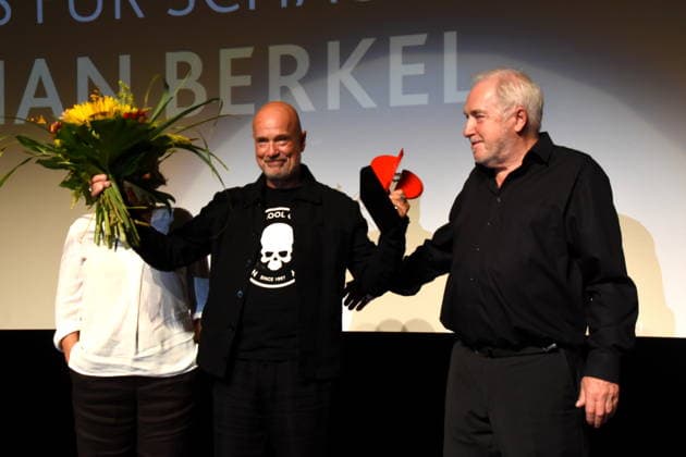 Daniela Goetz, Festival Director; Christian Berkel, Actor; 2026 Festival Award Winner for Acting; Dr. Michael Goetz, Laudator; Festival Director, Ludwigshafen, August 30, 2026, on the banks of the Rhine; 22nd German Film Festival 2026; Photo: Ludwigshafen