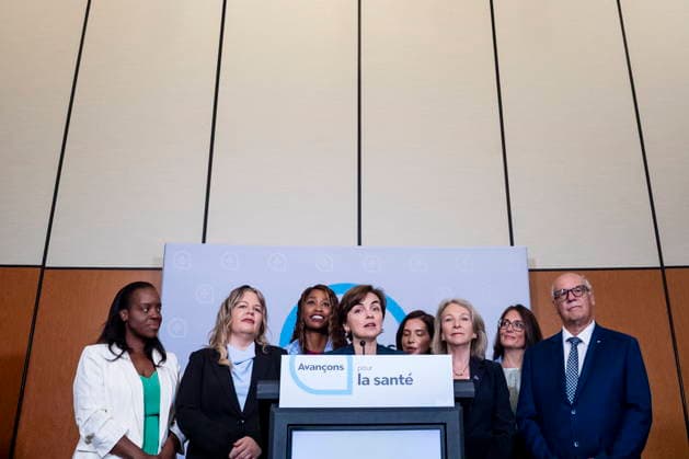 August 31, 2026, Saint-Colomban, Pq, CANADA: Coalition Avenir Quebec Leader Christine Frechette, centre makes a health care announcement while on an election campaign stop alongside CAQ candidates in Saint-Colomban, Que., on Monday, Aug. 31, 2026. Saint-Colomban CANADA  - ZUMAc35_ 20260831_zaf_c35_007 Copyright: xChristopherxKatsarovx
