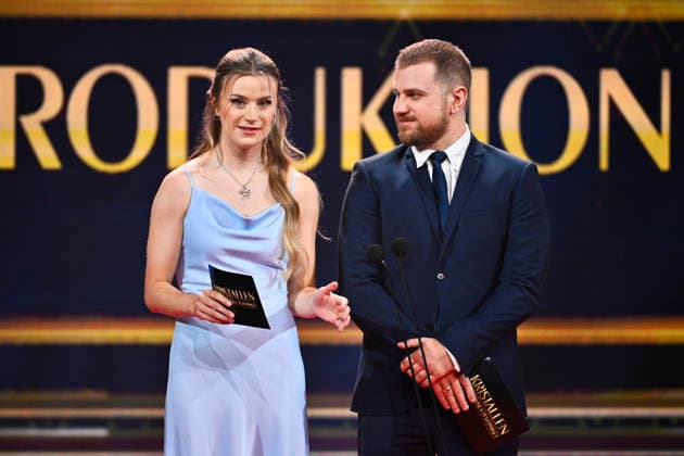 STOCKHOLM, SWEDEN 20260831 Isabella Wrana and Rasmus Wrana present the Sports Production of the Year award during the 2026 Kristallen Gala at Cirkus in Stockholm STOCKHOLM SWEDEN x10430x  Copyright: xChristinexOlsson TTx KRISTALLENGALAN 2026 Rfek3MxB3pg