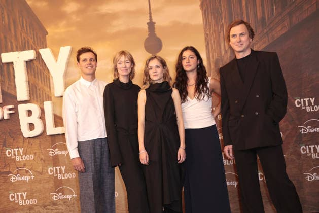Franz Hartwig, Jenny Schily, Lea Drinda, Soma Pysall, and Lars Eidinger at the premiere of the Disney series *City of Blood* on August 31, 2026, in Berlin. Franz Hartwig, Jenny Schily, Lea Drinda, Soma Pysall, and Lars Eidinger attend the premiere of Hulu’s *City of Blood* Season 1 on August 31, 2026, at Kino International in Berlin, Germany. *City