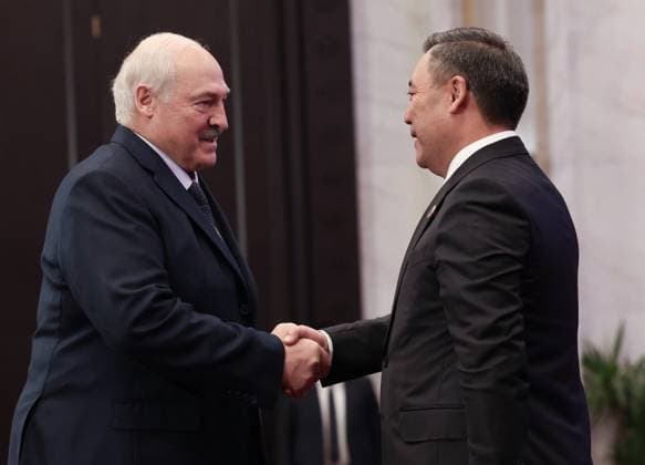 Kyrgyzstan SCO Summit 9232180 01.09.2026 Belarusian President Alexander Lukashenko is welcomed by Kyrgyz President Sadyr Japarov before a session of the Shanghai Cooperation Organization (SCO) summit in Bishkek, Kyrgyzstan. Vyacheslav Prokofiev Sputnik Bishkek Kyrgyzstan  Copyright: xVyacheslavxProkofievx