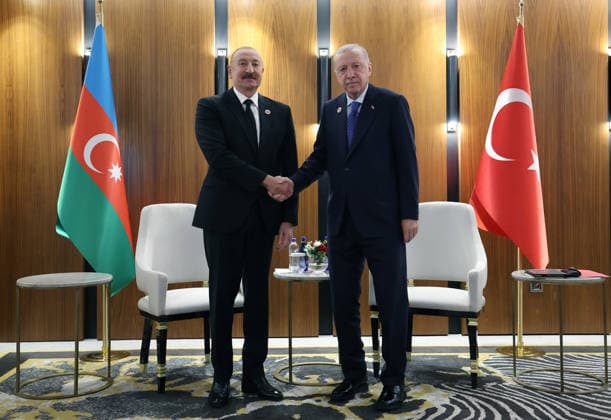 Turkish President Recep Tayyip Erdogan in Kyrgyzstan BISHKEK, KYRGYZSTAN - SEPTEMBER 1: (----EDITORIAL USE ONLY - MANDATORY CREDIT - TURKISH PRESIDENCY MURAT CETINMUHURDAR HANDOUT - NO MARKETING NO ADVERTISING CAMPAIGNS - DISTRIBUTED AS A SERVICE TO CLIENTS----) Turkish President Recep Tayyip Erdogan meets with Azerbaijani President Ilham Aliyev on the sidelines of the Shanghai Cooperation Organisation (SCO) Summit in Bishkek, Kyrgyzstan on September 1, 2026. TUR Presidency Murat Cetinmuhurdar Anadolu Bishkek Kyrgyzstan. Editorial use only. Please get in touch for any other usage.  Copyright: x2026xAnadoluxTURxPresidency MuratxCetinmuhurdarx