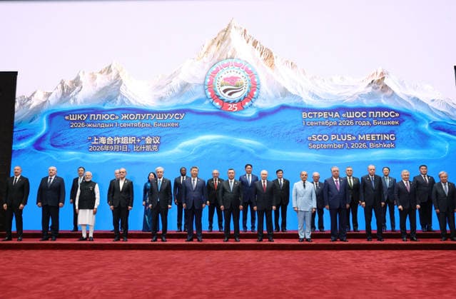 Council of Heads of State of the Shanghai Cooperation Organization in Bishkek BISHKEK, KYRGYZSTAN - SEPTEMBER 01: (----EDITORIAL USE ONLY - MANDATORY CREDIT - TURKISH PRESIDENCY MURAT KULA HANDOUT - NO MARKETING NO ADVERTISING CAMPAIGNS - DISTRIBUTED AS A SERVICE TO CLIENTS----) Heads of state and government of Shanghai Cooperation Organization (SCO) member countries pose for a family photo during the SCO Council of Heads of State Meeting in Bishkek, Kyrgyzstan, on September 1, 2026. Turkish Presidency Murat Kula Handout Anadolu Bishkek Kyrgyzstan. Editorial use only. Please get in touch for any other usage.  Copyright: x2026xAnadoluxTurkishxPresidency MuratxKula Handoutx