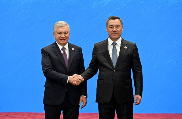 Shanghai Cooperation Organization Council of Heads of State meeting in Bishkek BISHKEK, KYRGYZSTAN - SEPTEMBER 01: (----EDITORIAL USE ONLY - MANDATORY CREDIT - KYRGYZ PRESIDENCY HANDOUT - NO MARKETING NO ADVERTISING CAMPAIGNS - DISTRIBUTED AS A SERVICE TO CLIENTS----) Kyrgyz President Sadyr Japarov meets with Uzbek President Shavkat Mirziyoyev during the Shanghai Cooperation Organization Council of Heads of State meeting at the Yrys Ordo Congress Center, on September 01, 2026 in Bishkek, Kyrgyzstan. Japarov welcomed leaders of SCO member states and governments as the summit began in the Kyrgyz capital. Kyrgyz Presidency Handout Anadolu Bishkek Kyrgyzstan. Editorial use only. Please get in touch for any other usage.  Copyright: x2026xAnadoluxKyrgyzxPresidencyx xHandoutx