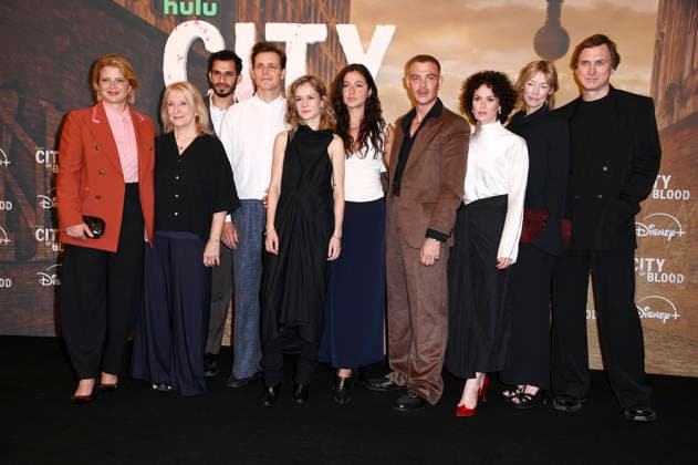 Jördis Triebel, Dagmar Manzel, Mouataz Alshaltouh, Franz Hartwig, Lea Drinda, Soma Pysall, David Schütter, Melika Foroutan, Jenny Schily, and Lars Eidinger at the premiere of the Hulu Original series *City of Blood* at Kino International in Berlin, August 31, 2026 Foto:xN.xKubelkax xFuturexImagex blood_6878