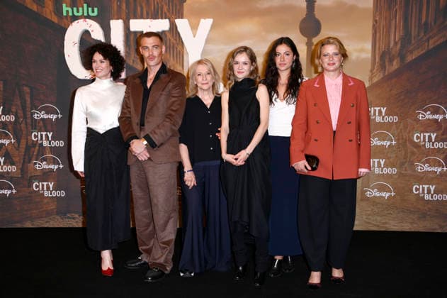 Melika Foroutan, David Schütter, Dagmar Manzel, Lea Drinda, Soma Pysall, and Jördis Triebel at the premiere of the Hulu Original series *City of Blood* at Kino International in Berlin, August 31, 2026 Foto:xN.xKubelkax xFuturexImagex blood_6880
