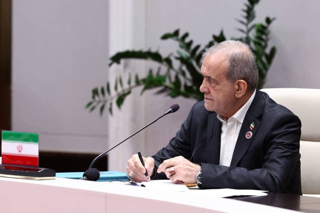 Iranian President Pezeshkian attends SCO Summit in Bishkek BISHKEK, KYRGYZSTAN - SEPTEMBER 01: (----EDITORIAL USE ONLY – MANDATORY CREDIT - IRANIAN PRESIDENCY HANDOUT - NO MARKETING NO ADVERTISING CAMPAIGNS - DISTRIBUTED AS A SERVICE TO CLIENTS----) ( RESTRICTIONS: NO Access Israel Media Persian Language TV Stations Outside Iran Strictly No Access BBC Persian VOA Persian Manoto TV Iran International TV ) Iranian President Masoud Pezeshkian speaks during the Shanghai Cooperation Organization (SCO) Council of Heads of State Meeting in Bishkek, Kyrgyzstan, on September 01, 2026. Iranian Presidency Handout Anadolu Bishkek Kyrgyzstan. Editorial use only. Please get in touch for any other usage.  Copyright: x2026xAnadoluxIranianxPresidency Handoutx