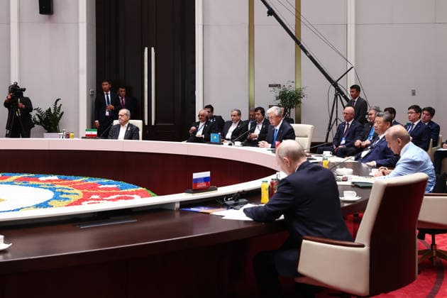 Iranian President Pezeshkian attends SCO Summit in Bishkek BISHKEK, KYRGYZSTAN - SEPTEMBER 01: (----EDITORIAL USE ONLY – MANDATORY CREDIT - IRANIAN PRESIDENCY HANDOUT - NO MARKETING NO ADVERTISING CAMPAIGNS - DISTRIBUTED AS A SERVICE TO CLIENTS----) ( RESTRICTIONS: NO Access Israel Media Persian Language TV Stations Outside Iran Strictly No Access BBC Persian VOA Persian Manoto TV Iran International TV ) Iranian President Masoud Pezeshkian speaks during the Shanghai Cooperation Organization (SCO) Council of Heads of State Meeting in Bishkek, Kyrgyzstan, on September 01, 2026. Iranian Presidency Handout Anadolu Bishkek Kyrgyzstan. Editorial use only. Please get in touch for any other usage.  Copyright: x2026xAnadoluxIranianxPresidency Handoutx