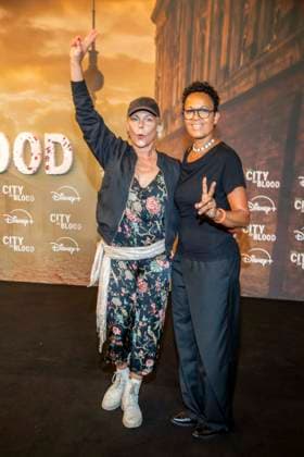 ABB CITYBLOOD: Saskia Valencia and Mo Asumang attend the premiere of the German Hulu Original series *City of Blood* at Kino International on August 31, 2026, in Berlin, Germany