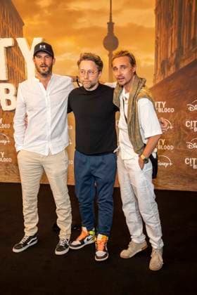 ABB CITYBLOOD: Adrian Topol and Constantin von Jascheroff attended the premiere of the German Hulu Original series *City of Blood* at Kino International on August 31, 2026, in Berlin, Germany