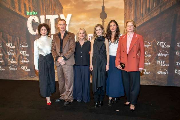ABB CITYBLOOD: Melika Foroutan, David Schütter, Dagmar Manzel, Lea Drinda, Soma Pysall, and Joerdis Triebel attended the premiere of the German Hulu Original series *City of Blood* at Kino International on August 31, 2026, in Berlin, Germany