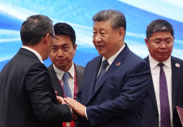 Kyrgyzstan SCO Summit 9232623 01.09.2026 Kyrgyz President Sadyr Japarov and Chinese President Xi Jinping speak with each other during a meeting in the Shanghai Cooperation Organization (SCO) Plus format in Bishkek, Kyrgyzstan. Vyacheslav Prokofiev Sputnik Bishkek Kyrgyzstan  Copyright: xVyacheslavxProkofievx