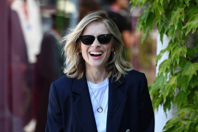 September 1, 2026, Venice Lido, Veneto, Italy: GRETA SCARANO, host of the 83rd Venice International Film.Festival, busts out laughing as she arrives in Venice Lido, Italy Venice Lido Italy - ZUMAc179 20260901_zep_c179_051 Copyright: xMickaelxChavetx