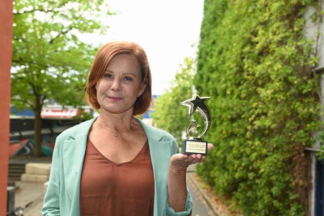Actress Petra Blossey poses at the big fan gathering and awards ceremony for the RTL series *Unter Uns*