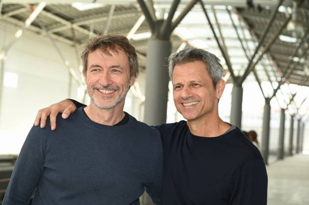 Actors Guido Broscheit and Jens Hajek, left to right, pose at the big fan gathering and awards ceremony for the RTL series *Unter Uns*