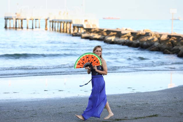 September 1, 2026, Venice Lido, Veneto, Italy: Host GRETA SCARANO poses at the Excelsior Beach one day ahead of the Opening of the 83rd Venice Film Festival at Sala Grande in Venice Lido, Italy Venice Lido Italy - ZUMAc179 20260901_zep_c179_139 Copyright: xMickaelxChavetx