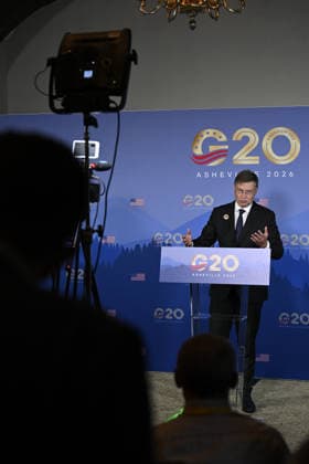 G20 summit of the Finance Ministers and Central Bank Governors Meeting in Asheville ASHEVILLE, USA - SEPTEMBER 1: Latvian Commissioner Valdis Dombrovskis speaks during the second day of the G20 summit of the Finance Ministers and Central Bank Governors Meeting at the Omni Grove Park Inn in Asheville, NC, United States on September 01, 2026 Peter Zay Anadolu North Carolina United States. Editorial use only. Please get in touch for any other usage.  Copyright: x2026xAnadoluxPeterxZayx