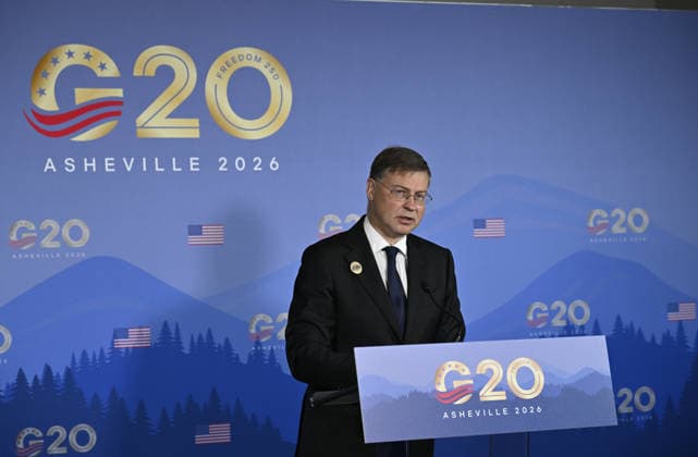 G20 summit of the Finance Ministers and Central Bank Governors Meeting in Asheville ASHEVILLE, USA - SEPTEMBER 1: Latvian Commissioner Valdis Dombrovskis speaks during the second day of the G20 summit of the Finance Ministers and Central Bank Governors Meeting at the Omni Grove Park Inn in Asheville, NC, United States on September 01, 2026 Peter Zay Anadolu North Carolina United States. Editorial use only. Please get in touch for any other usage.  Copyright: x2026xAnadoluxPeterxZayx