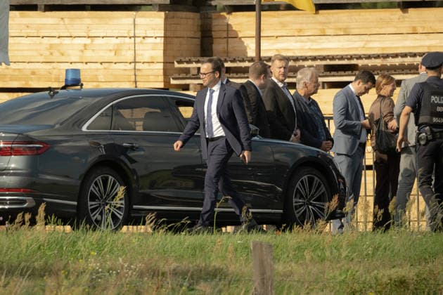 September 1, 2026, Turnow Preilack, Germany: Brandenburg Interior Minister Dr. Jan Redmann walks with officials and members of the media near the site of the suspected attack on a power substation in Brandenburg, Germany, September 1, 2026. Turnow Preilack Germany - ZUMAs319 20260901_znp_s319_009 Copyright: xGabyxSchuetzex
