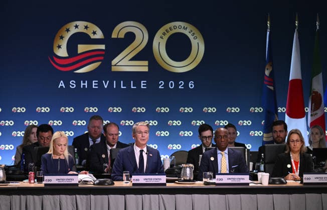 G20 Finance Ministers and Central Bank Governors Meeting In Asheville, North Carolina ASHEVILLE, USA - SEPTEMBER 1: US Treasury Secretary Scott Bessent (2nd L) makes a speech during the second day of the G20 summit of the Finance Ministers and Central Bank Governors Meeting at the Omni Grove Park Inn in Asheville, NC, United States on September 01, 2026. US Treasury Secretary Scott Bessent is hosting a two-day meeting of the Group of 20 world leaders in finance. Peter Zay Anadolu North Carolina United States. Editorial use only. Please get in touch for any other usage.  Copyright: x2026xAnadoluxPeterxZayx