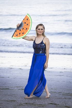 2026 Host Photocall - The 83rd Venice International Film Festival VENICE, ITALY - SEPTEMBER 01: The presenter Greta Scarano attends - with a watermelon fan, a symbol of Palestinian resistance - the 2026 host photocall ahead of the 83rd Venice International Film Festival at Hotel Excelsior on September 01, 2026 in Venice, Italy The actress and director Greta Scarano has confirmed that she has signed the pro-Palestine appeal promoted by the Venice4Palestine collective on the occasion of the 83rd Venice International Film Festival. Primo Barol Anadolu Venice Italy. Editorial use only. Please get in touch for any other usage.  Copyright: x2026xAnadoluxPrimoxBarolx
