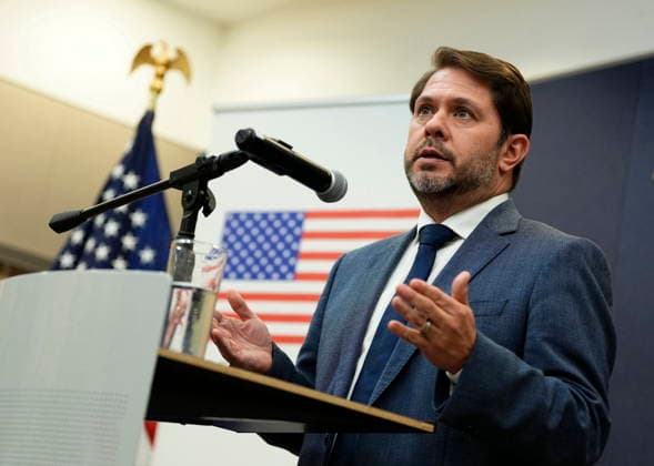 September 1, 2026, Ottawa, On, CAN: United States Senator Ruben Gallego holds a news conference at the American embassy in Ottawa on Tuesday Sept. 1, 2026. Ottawa CAN  - ZUMAc35_ 20260901_zaf_c35_071 Copyright: xJustinxTangx
