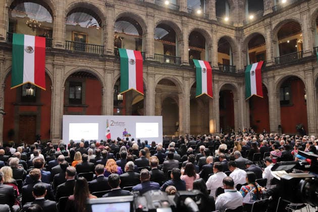 Mexico s President Sheinbaum Delivers 2025-2026 Government Report Mexican President Claudia Sheinbaum Pardo delivers a speech from behind a podium during her Government Report for the 2025-2026 term at the National Palace on September 1, 2026 in Mexico City, Mexico. (Photo by Carlos Santiago Eyepix Group) Copyright: xCarlosxSantiagox xEyepixxGroupx CS_01092026_196764