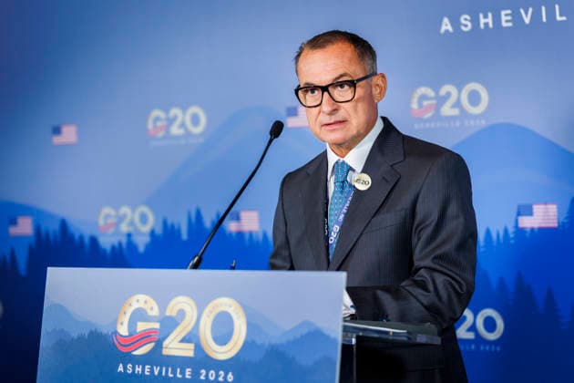 Joachim Nagel, Praesident der Deutschen Bundesbank aufgenommen waehrend einer Pressekonferenz im Rahmen des G-20 Treffens der Finanzministerinnen und Finanzminister sowie Notenbankgouverneurinnen und Notenbankgouverneuren. Asheville, 01.09.2026. Fotografiert im Auftrag des Bundesministeriums der Finanzen. Asheville United States of America *** Joachim Nagel, President of the Deutsche Bundesbank, photographed during a press conference held as part of the G20 meeting of finance ministers and central bank governors in Asheville, September 1, 2026. Photographed on behalf of the Federal Ministry of Finance, Asheville, United States of America Copyright: xAmreixSchulz BMFx
