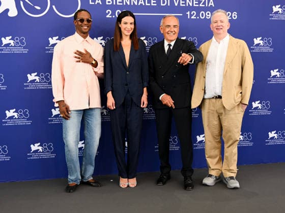 IPA88024945 - Venice, 83rd Venice International Film Festival 2026 - Day 1, Phocall Jury for the Venice Debut Film Award Luigi De Laurentiis . Pictured: Akinola Davies Jr., Carolina Cavalli, Alberto Barbera, Ted Hope  Copyright: xAlbertoxTerenghix xPoolxPhotoxEventsx08x 88024945