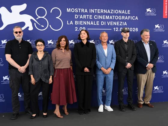 IPA88025739 - Venice, 83rd Venice International Film Festival 2026 - Day 1 - Jury Photocall - Pictured: Xavier Giannoli, Shahrbanoo Sadat, Kaouther Ben Hania, Jury President Maggie Gyllenhaal, Johnnie To, Daniel Blumberg, Francesco Casetti  Copyright: xAlbertoxTerenghix xPoolxPhotoxEventsx08x 88025739