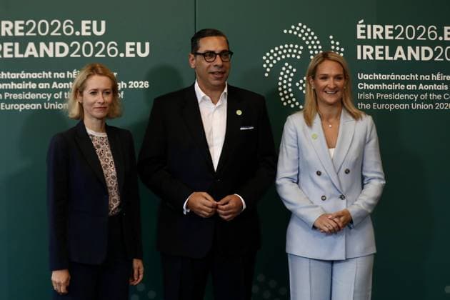 Informal Meeting of EU Foreign Affairs Ministers (Gymnich) in Ireland WICKLOW, IRELAND - SEPTEMBER 2: EU foreign policy chief Kaja Kallas (L), Irish Foreign Minister Helen McEntee (R) and Cyprus Foreign Minister Constantinos Kombos pose for a family photo during the informal meeting of EU foreign ministers, known as the Gymnich meeting, in Wicklow, Ireland, on September 2, 2026. Mostafa Darwish Anadolu Wicklow Ireland. Editorial use only. Please get in touch for any other usage.  Copyright: x2026xAnadoluxMostafaxDarwishx