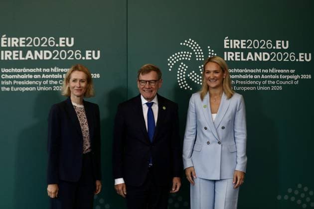 Informal Meeting of EU Foreign Affairs Ministers (Gymnich) in Ireland WICKLOW, IRELAND - SEPTEMBER 2: EU foreign policy chief Kaja Kallas (L), Irish Foreign Minister Helen McEntee (R) and German Foreign Minister Johann Wadephul pose for a family photo during the informal meeting of EU foreign ministers, known as the Gymnich meeting, in Wicklow, Ireland, on September 2, 2026. Mostafa Darwish Anadolu Wicklow Ireland. Editorial use only. Please get in touch for any other usage.  Copyright: x2026xAnadoluxMostafaxDarwishx