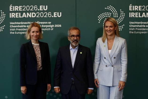 Informal Meeting of EU Foreign Affairs Ministers (Gymnich) in Ireland WICKLOW, IRELAND - SEPTEMBER 2: EU foreign policy chief Kaja Kallas (L), Irish Foreign Minister Helen McEntee (R) and Portuguese Minister of State and Foreign Affairs Paulo Rangel pose for a family photo during the informal meeting of EU foreign ministers, known as the Gymnich meeting, in Wicklow, Ireland, on September 2, 2026. Mostafa Darwish Anadolu Wicklow Ireland. Editorial use only. Please get in touch for any other usage.  Copyright: x2026xAnadoluxMostafaxDarwishx