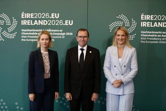 Informal Meeting of EU Foreign Affairs Ministers (Gymnich) in Ireland WICKLOW, IRELAND - SEPTEMBER 2: EU foreign policy chief Kaja Kallas (L), Irish Foreign Minister Helen McEntee (R) and Norwegian Foreign Minister Espen Barth Eide pose for a family photo during the informal meeting of EU foreign ministers, known as the Gymnich meeting, in Wicklow, Ireland, on September 2, 2026. Mostafa Darwish Anadolu Wicklow Ireland. Editorial use only. Please get in touch for any other usage.  Copyright: x2026xAnadoluxMostafaxDarwishx
