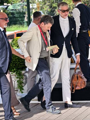 IPA88031477 - Venice, 83rd Venice International Film Festival 2026 - Day 1 - Arrivals at the Excelsior Hotel pier - Pictured: Minister of Culture Alessandro Giuli, Pietrangelo Buttafuoco, and the president of La Biennale di Venezia  Copyright: xSimonexComix xPoolxPhotoxEventsx08x 88031477
