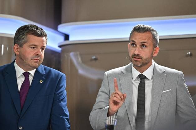 Halle, Saale, Saxony-Anhalt, Germany, September 2, 2026: Debate at MZ and Volksstimme between Minister President Sven Schulze (CDU) and challenger Ulrich Siegmund (AfD). Photo by Hendrik Schmidt, Pool Copyright: xHendrikxSchmidt,xPool dtsxNachrichtenagenturx dts_132513